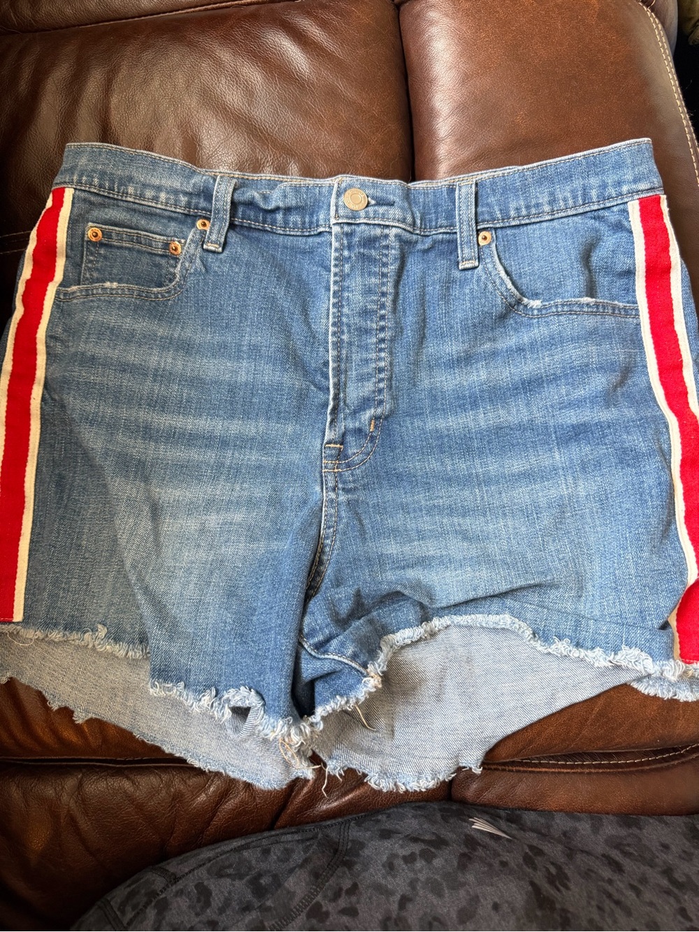 GAP Blue Denim Cutoff Shorts with Red Side Stripes